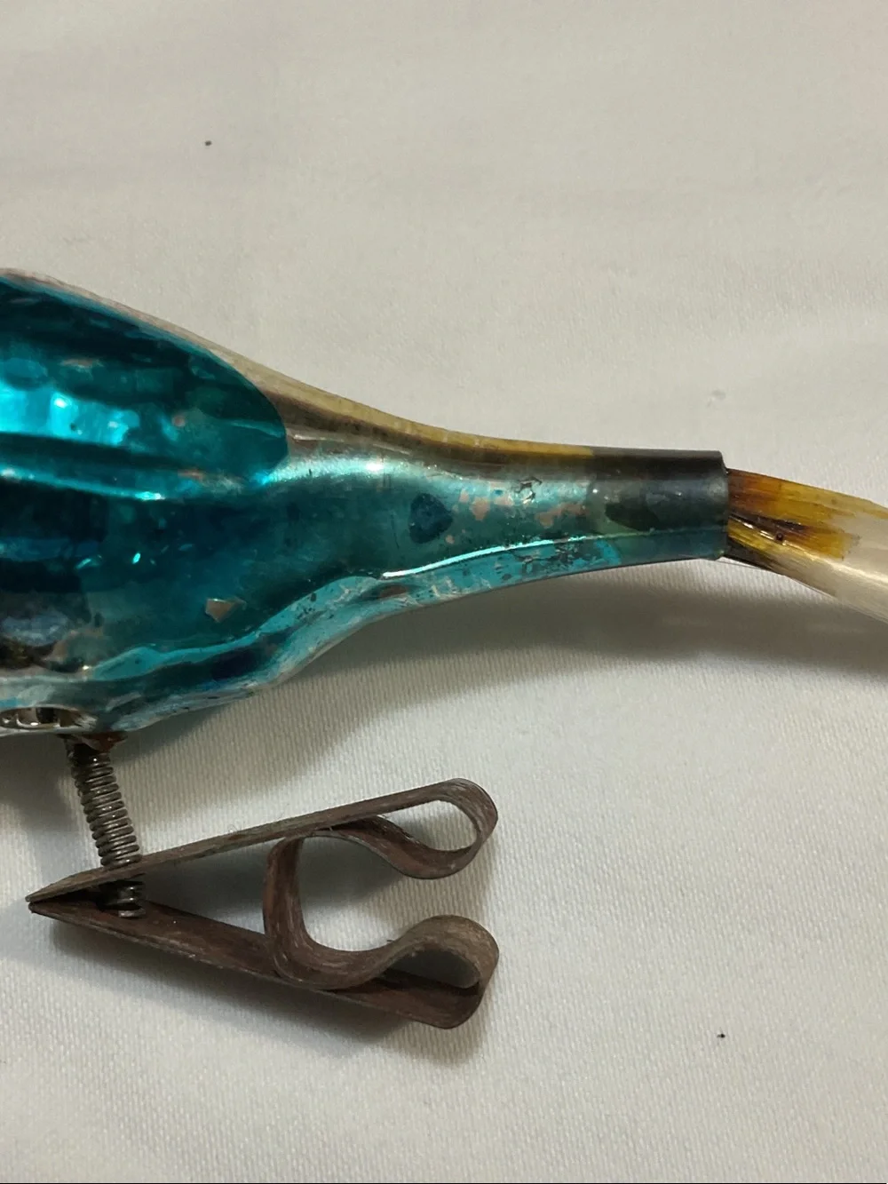 Glass Bird Clip Ornament in Teal, Pink and White
